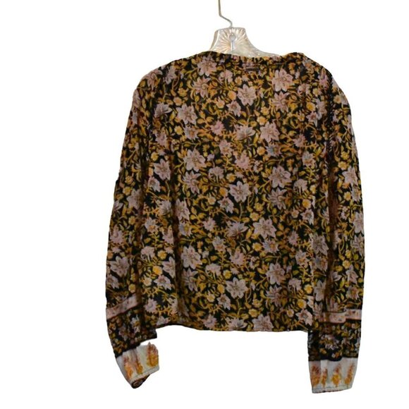 Billabong Sun Fire Printed Boho Peasant Long Sleeve Tassel Tie Top Size S - Picture 4 of 16